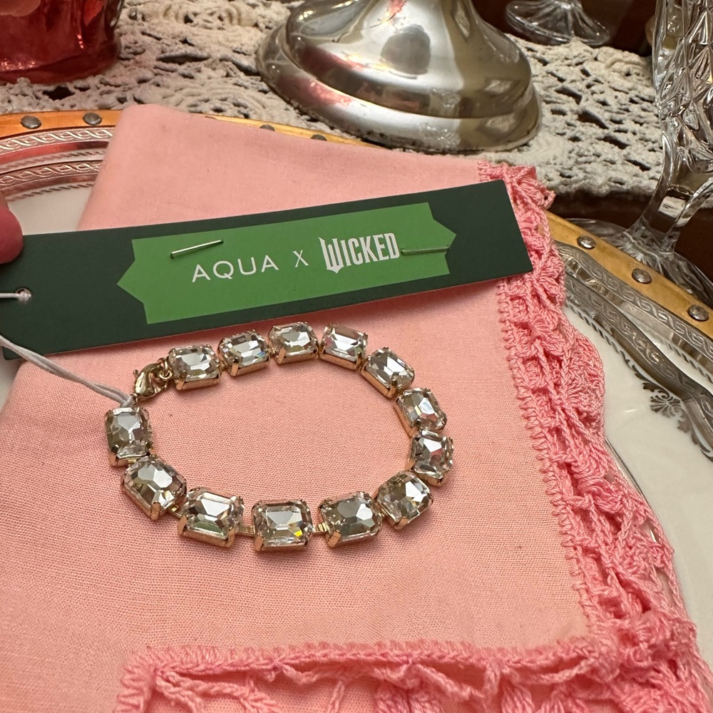 AQUA x Wicked Clear Stone Tennis Bracelet in 14K Gold Plated NWT
